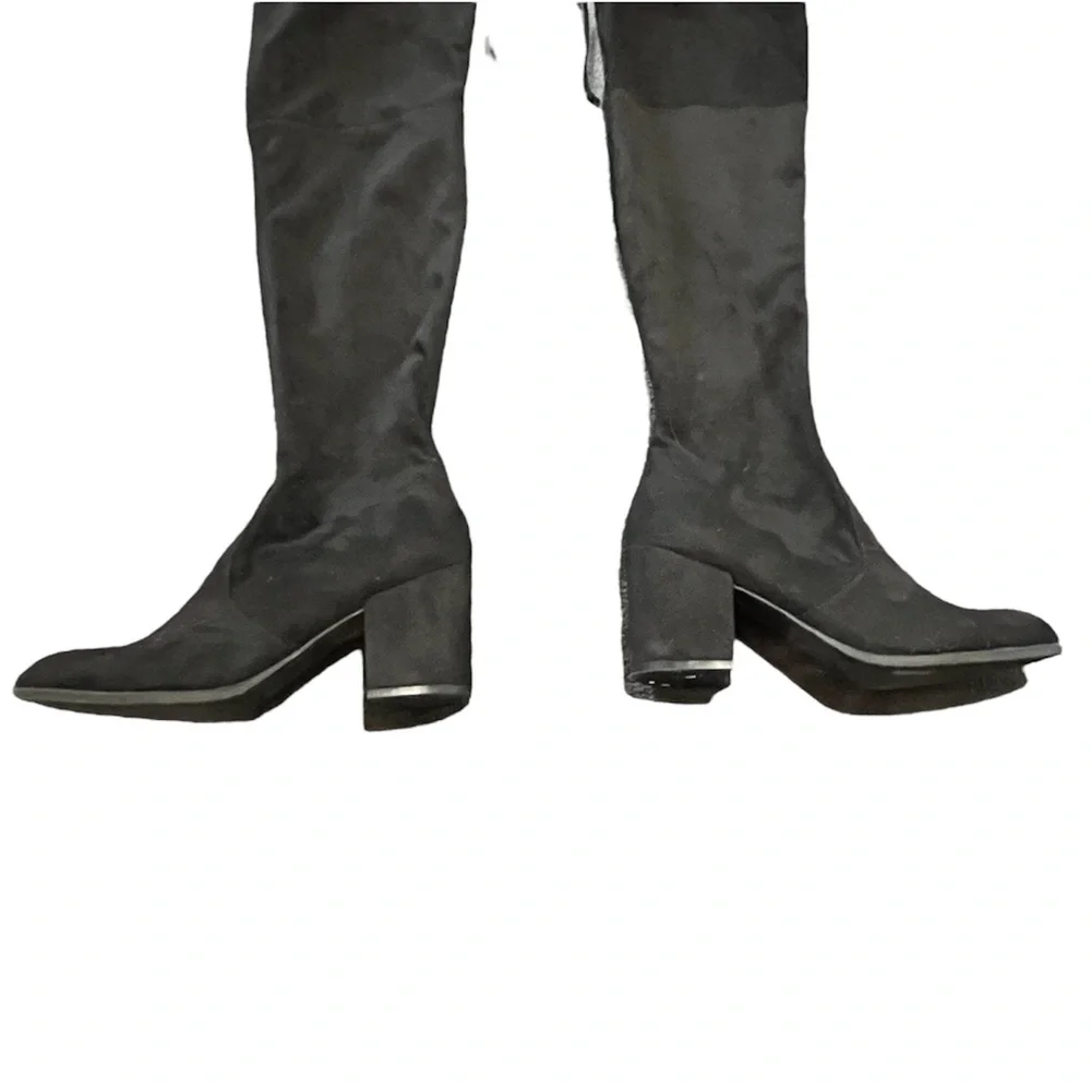 Black Over the Knee Heeled Tie Boots - Picture 2 of 9